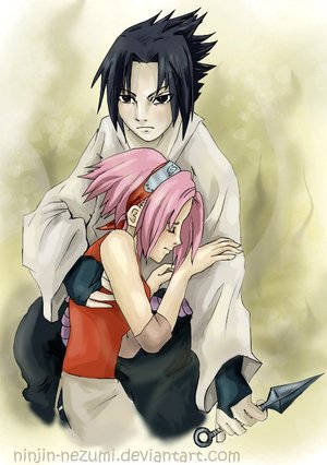 sasuke x sakura   coloured by ninjin nezumi