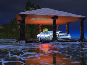 لكزس واقف تحت مظلة وبنت نايمه عليه