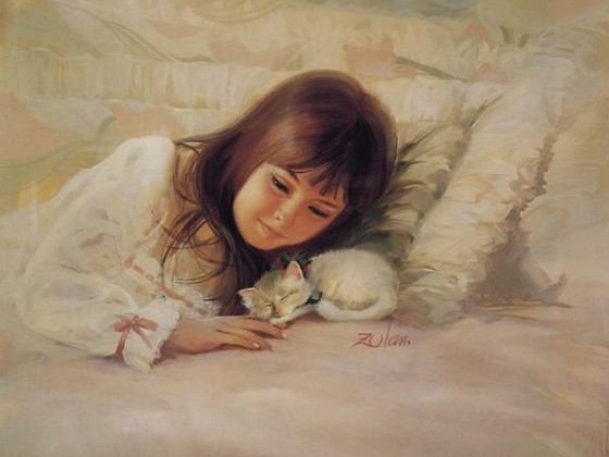 painting children childhood kjb DonaldZolan 29ChristmasKitten sm