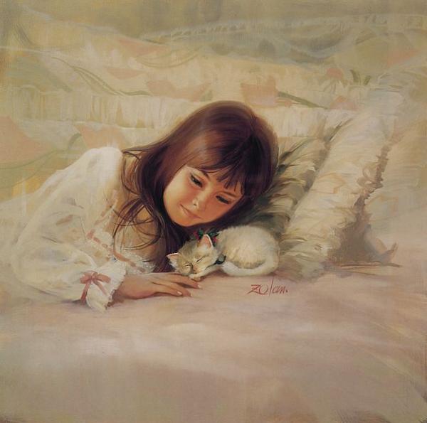painting children childhood kjb DonaldZolan 29ChristmasKitten sm